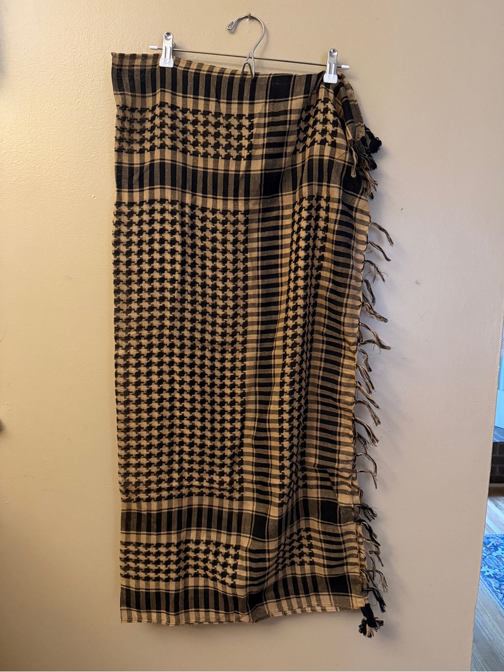 Black & Tan Keffiyeh Scarf with Fringe